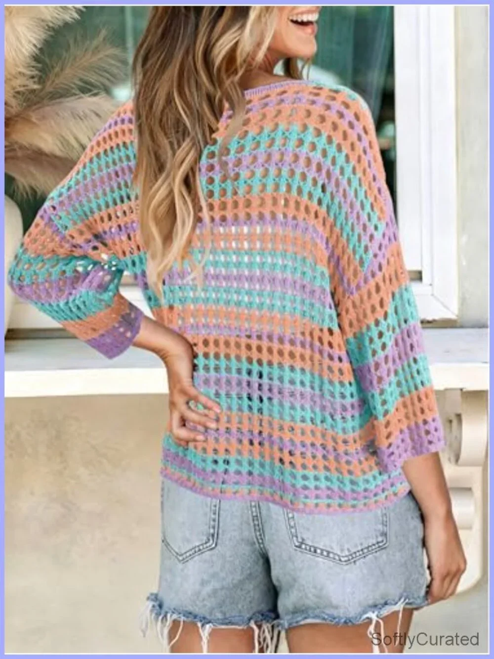 Half Sleeve Crochet Hollow Out Beach Swim Cover Up Top